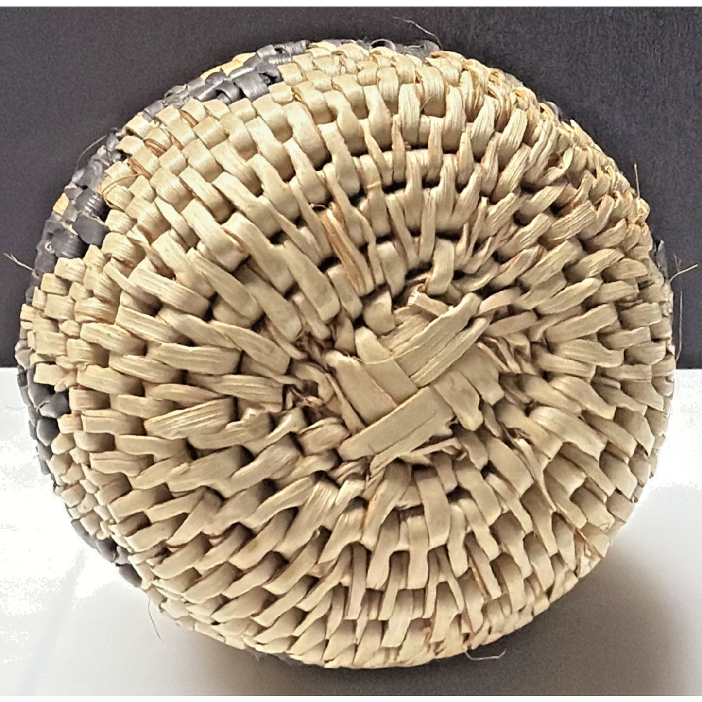 Zulu Palm Fiber Herb Basket With Lid South Africa Handwoven Geometric Pattern