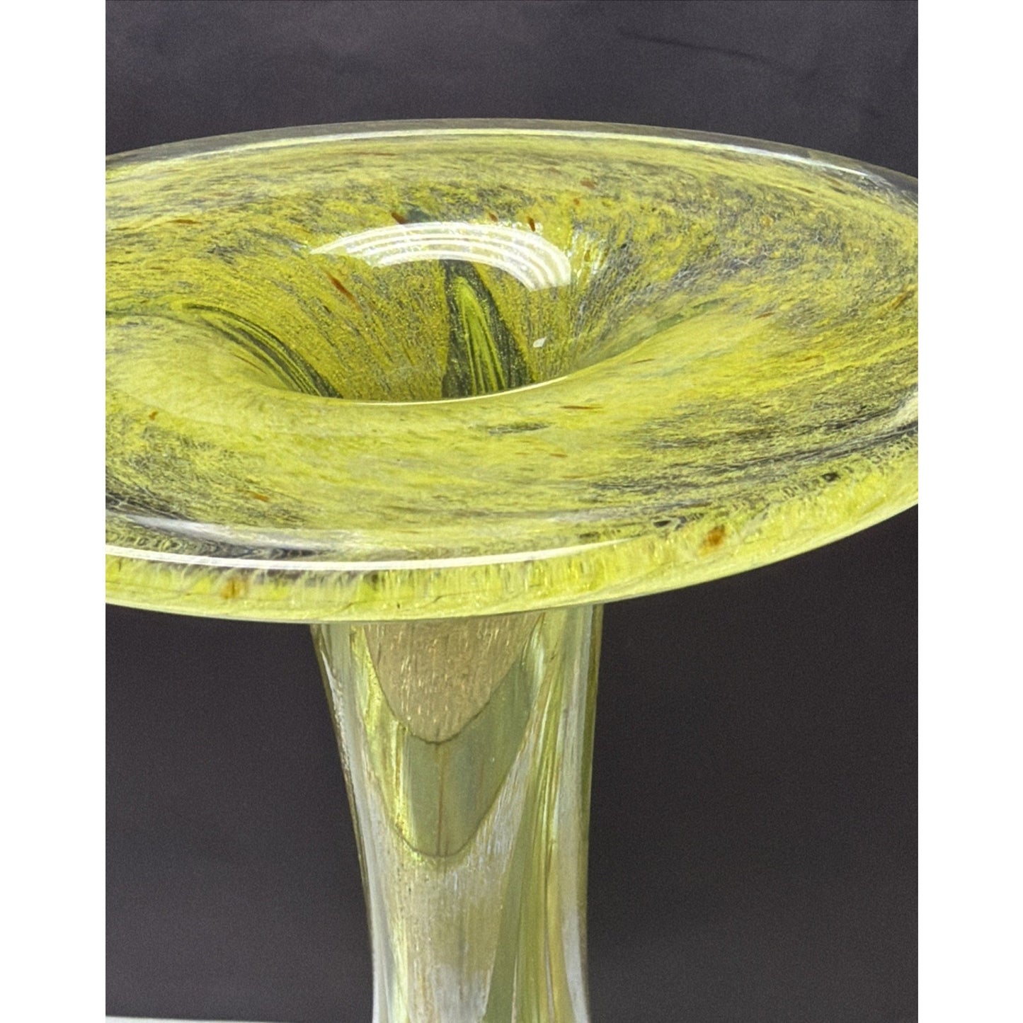 Art Nouveau Kralik Art Glass Marine Green Gold Iridescent Combed Feather Vase