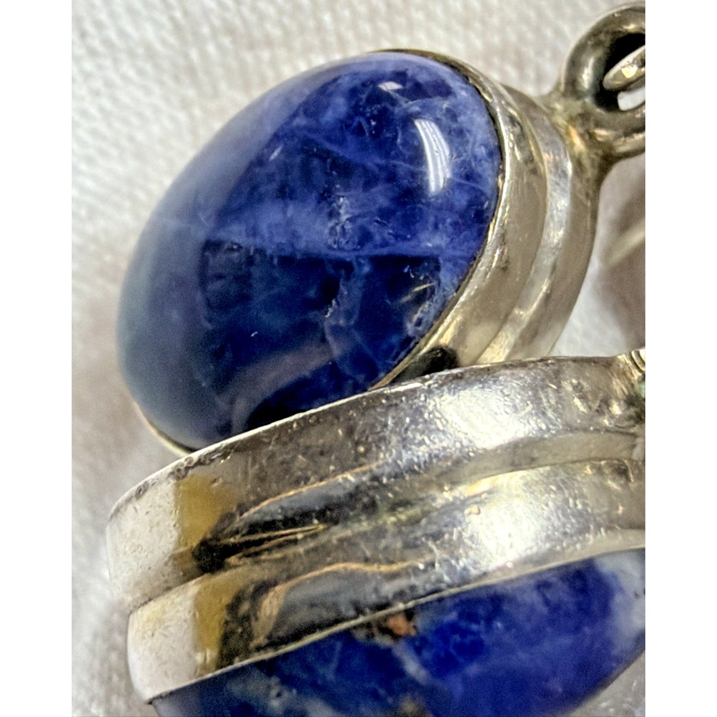 Vintage Sterling Silver Oval Sodalite Cabochon Dangle Drop Earrings Hook 6.13g