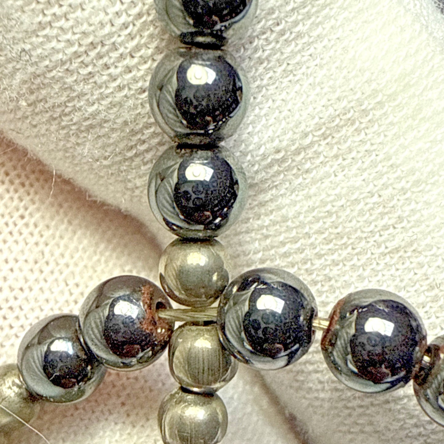 Navajo Pearl Hematite Sterling Silver Inlay Beaded Necklace