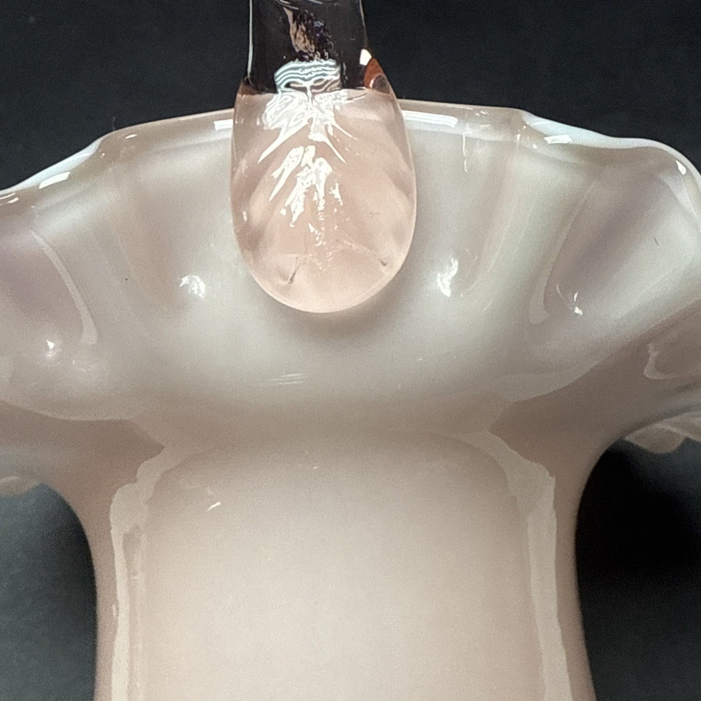 Vtg Fenton Glass Pink Overlay Basket Crimped Bamboo Handle Ruffle Edge As-Is