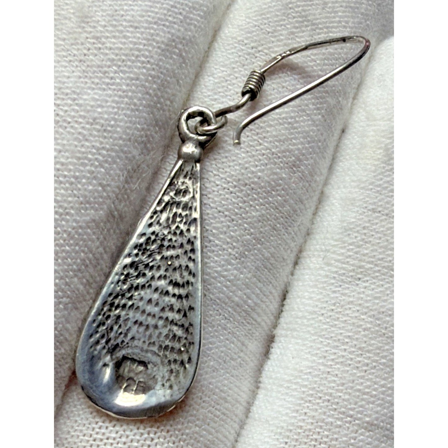 Vtg ATI Mexico Sterling Silver 925 Pierced Drop Teardrop Ornate Earrings Abalone