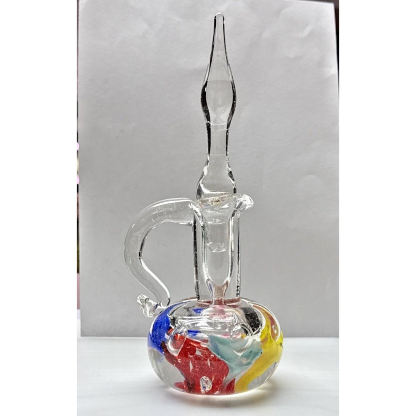Vtg Marigold Glassware Co Decanter Cruet Blown Glass Flower Paperweight As Is