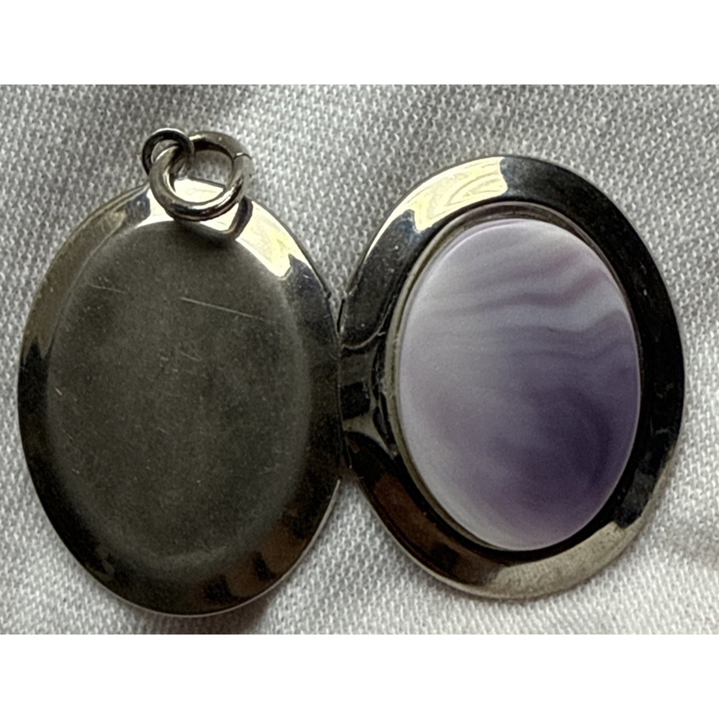 Vintage Purple Amethyst Stone Pendant Locket Silver Tone As Is