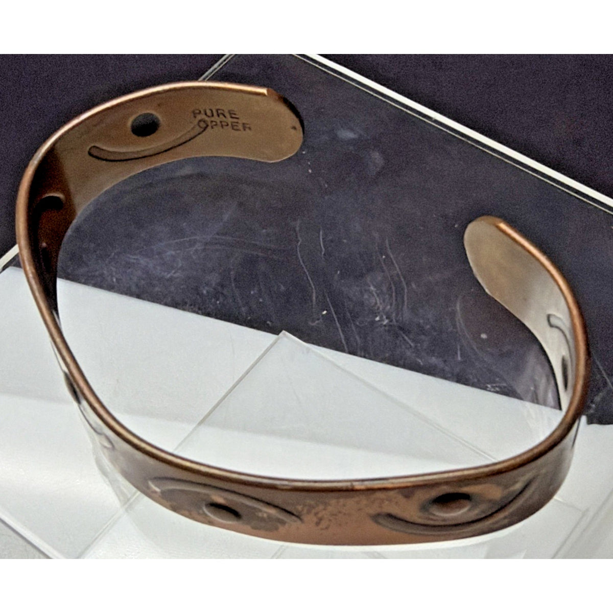 Solid Pure Copper Cuff Bracelet Adjustable Masonic Raised Eye Crescent Moon