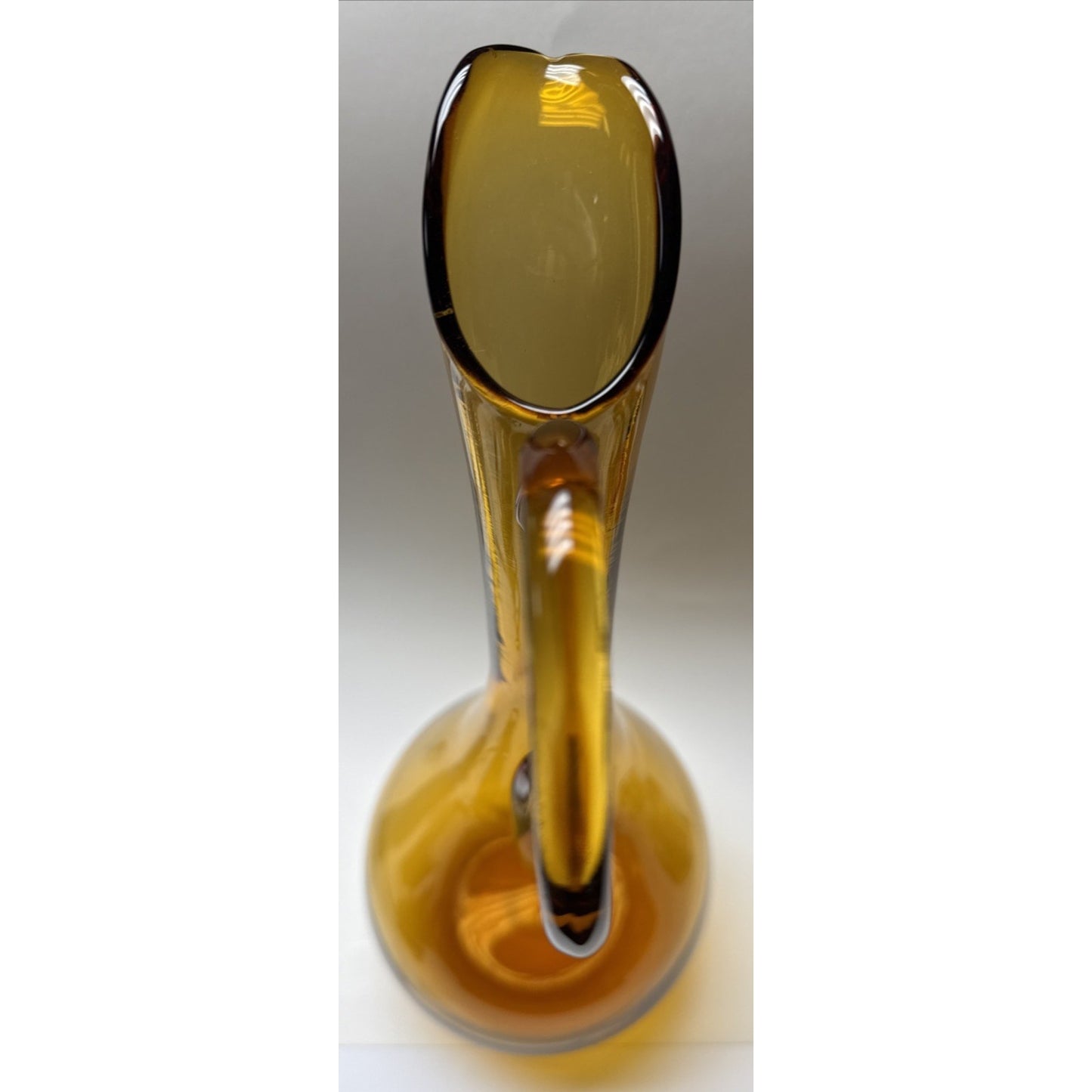 MCM Empoli Glass Honey Amber Decanter Ewer Pitcher Italy Handle 15" Tall As-Is