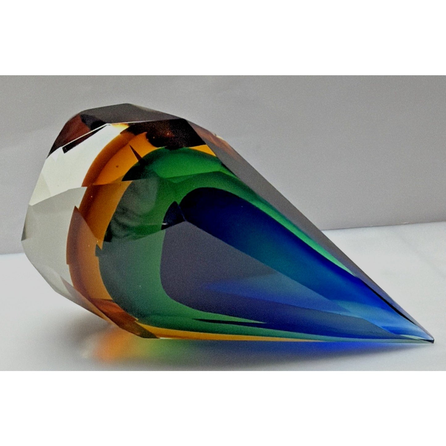 Murano Glass Alessandro Mandruzzato Sommerso Faceted Teardrop Paperweight As Is