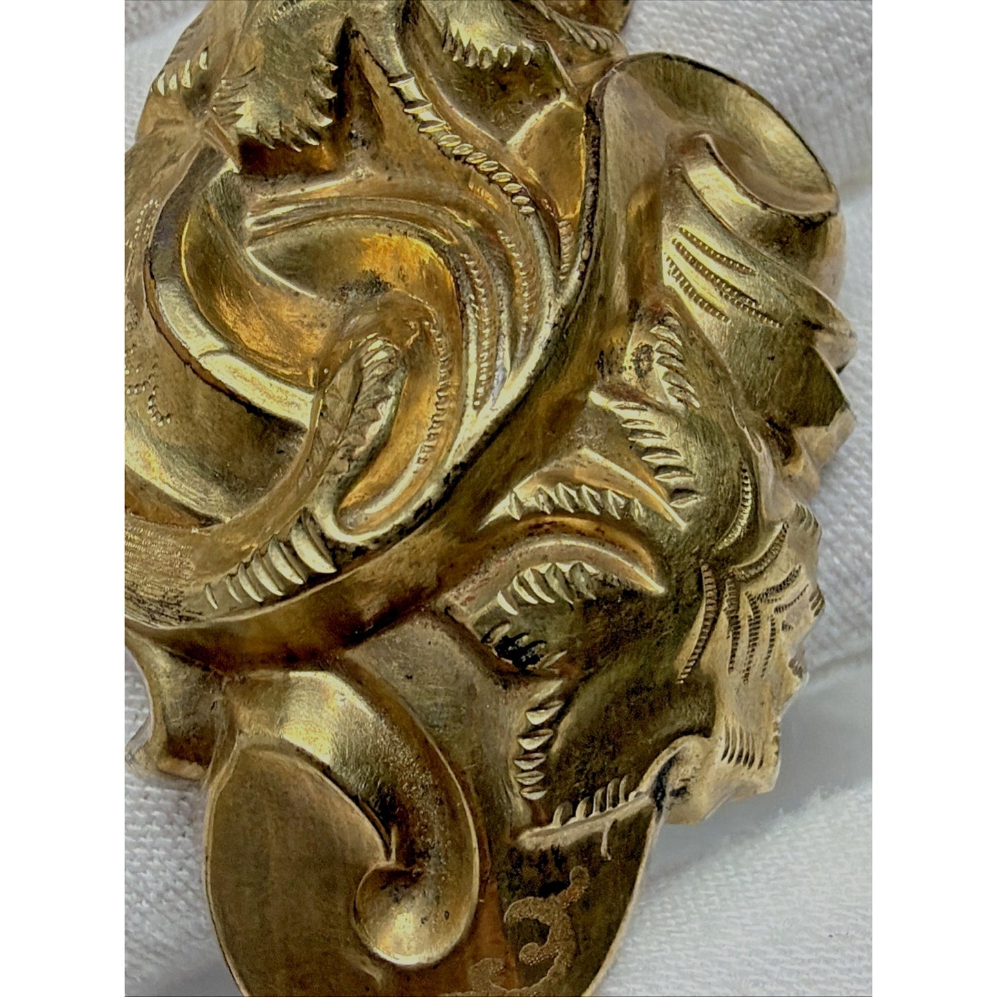Victorian 10k GF Hollowware Brooch Puffy Repousse Floral Scroll As Is Damage