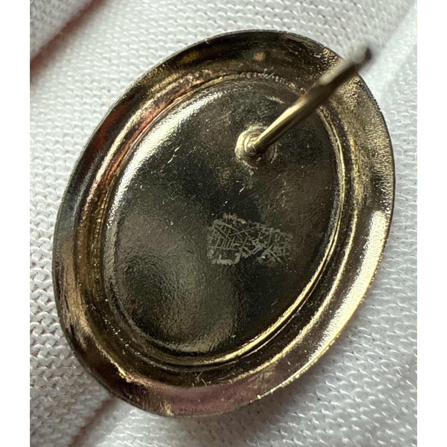 Vintage Gold Tone Metal Hematite Cabochon Earrings Oval Post Stud Large As-Is