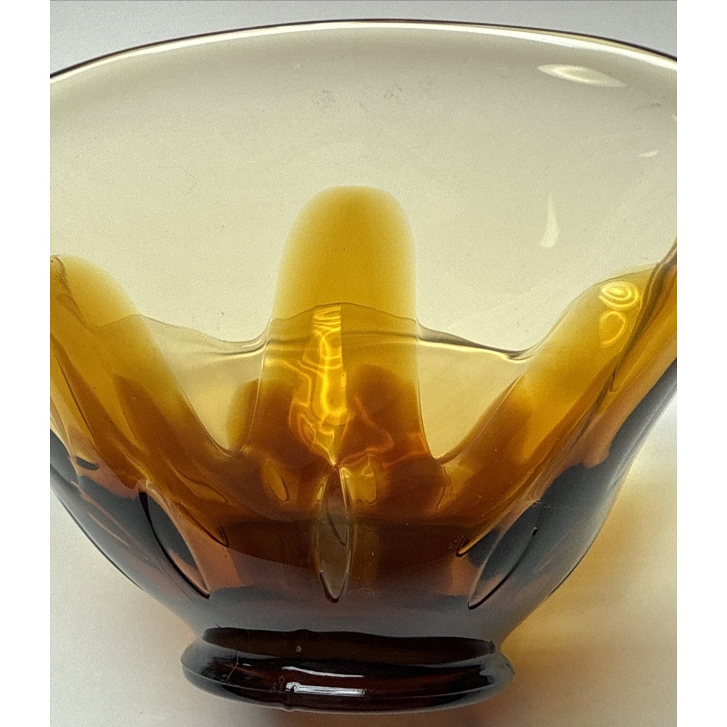 MCM Fostoria Art Glass Hawaiian Amber Brown Footed Ruffled Bowl