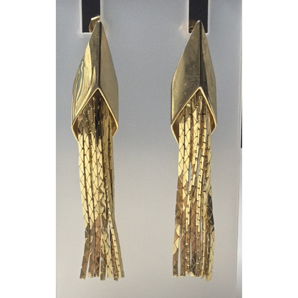 Vintage Gold Tone Geometric Tassel Earrings Chain Dangle Drop Post