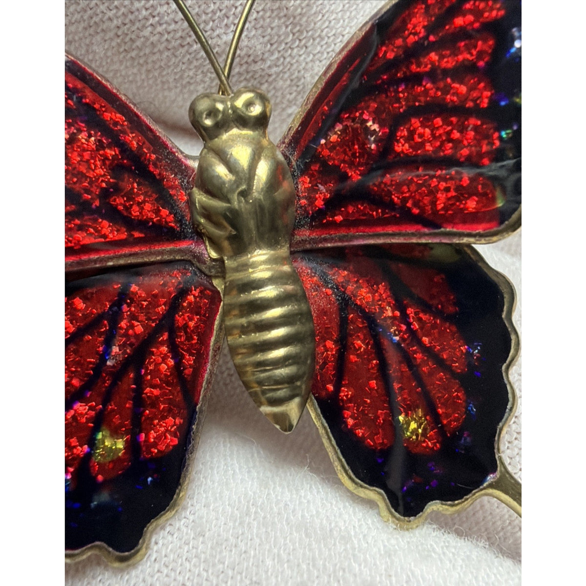 Vintage Lot of 2 Enamel Butterfly Brooch Monarch Red Blue Gold