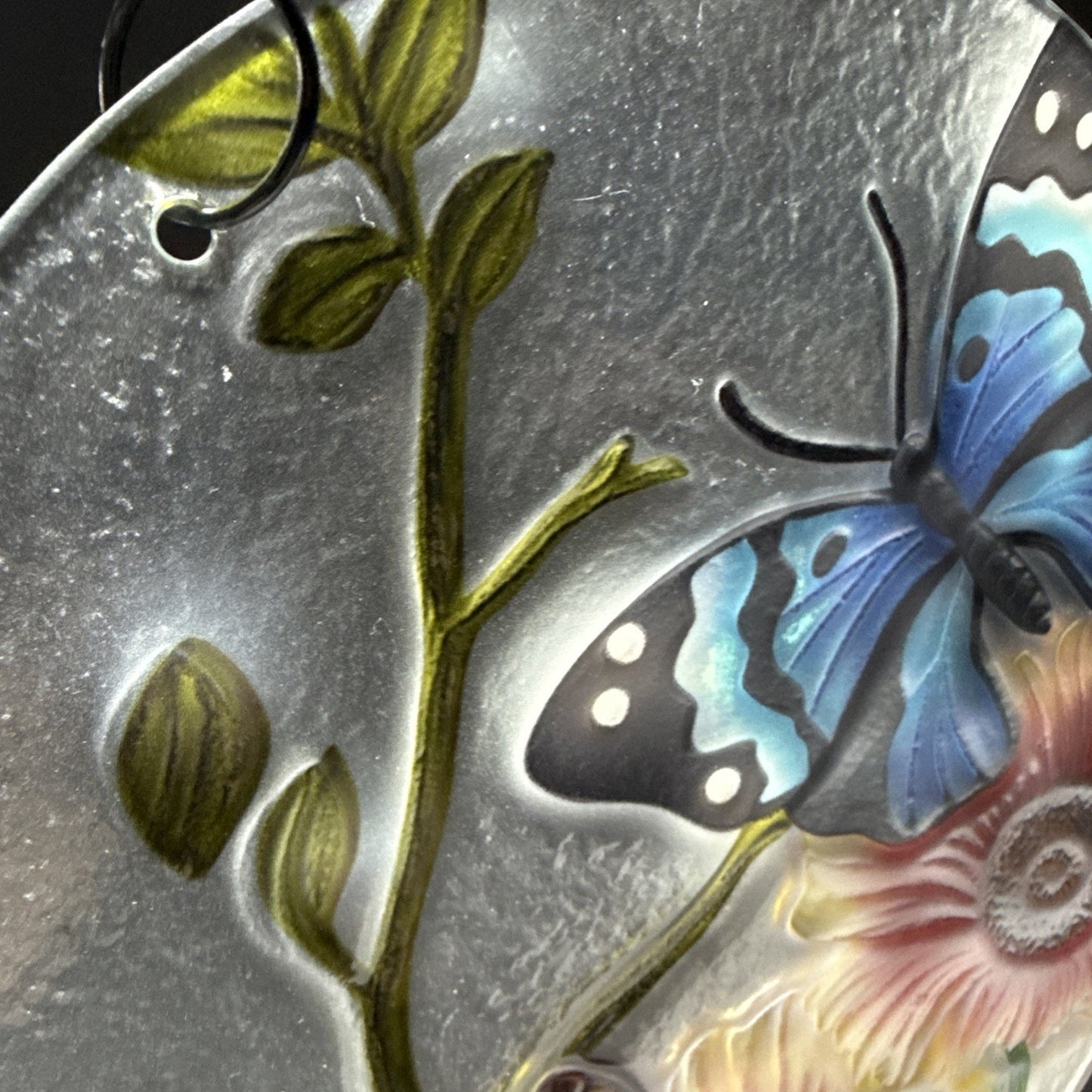 Stained Glass Painted Butterfly Sunflower Suncatcher Rimless Hanging Glass