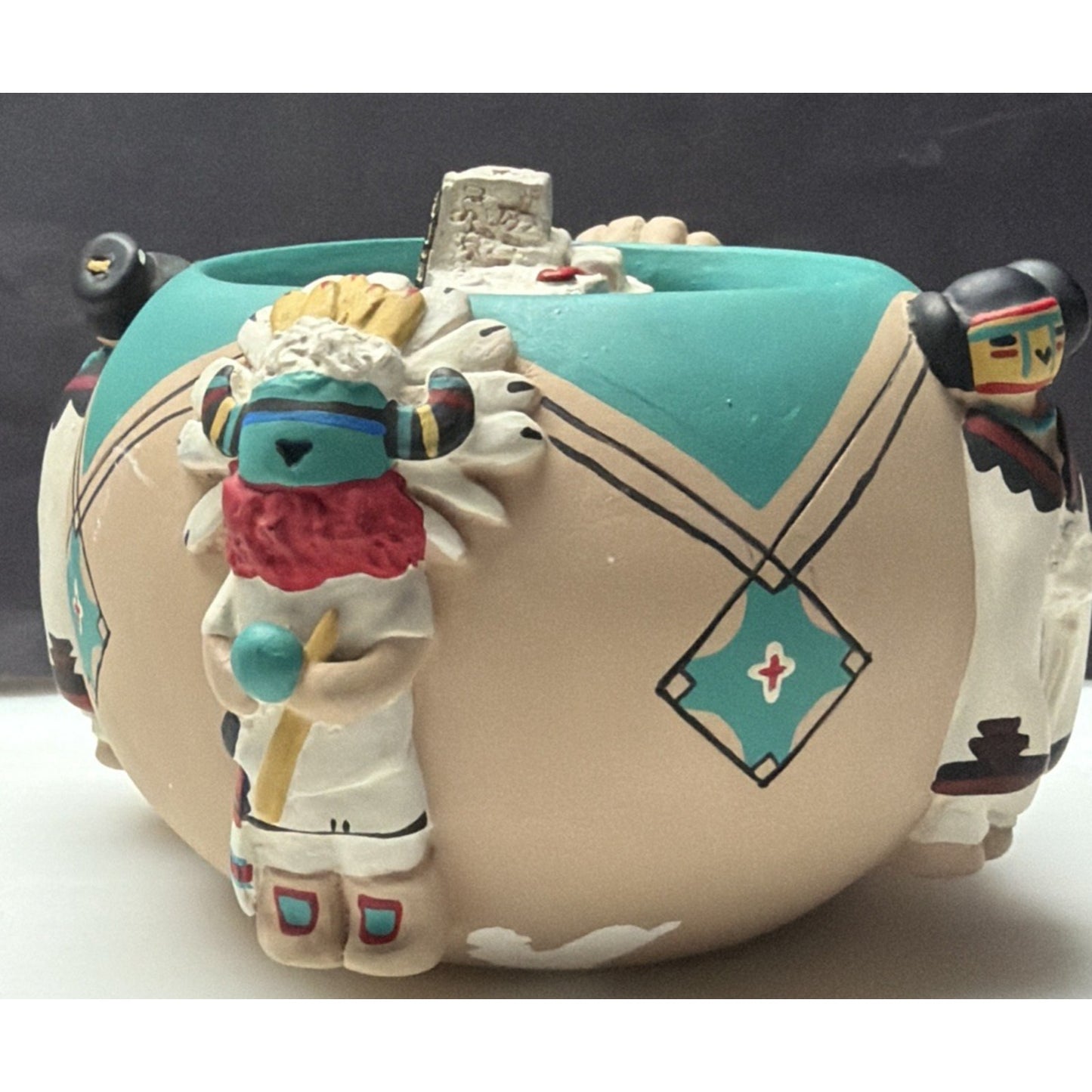 Friendship Bowl Teissedre Pueblo Pottery Ceramic Kachina Dancers House As-Is