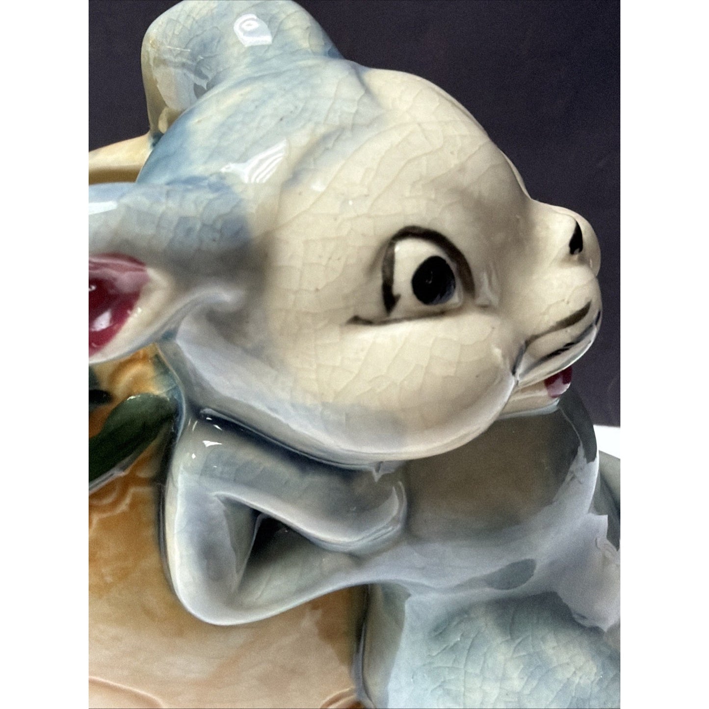 Vintage MK Japan Anthropomorphic Bunny Rabbit Ceramic Barrel Egg Vase Easter