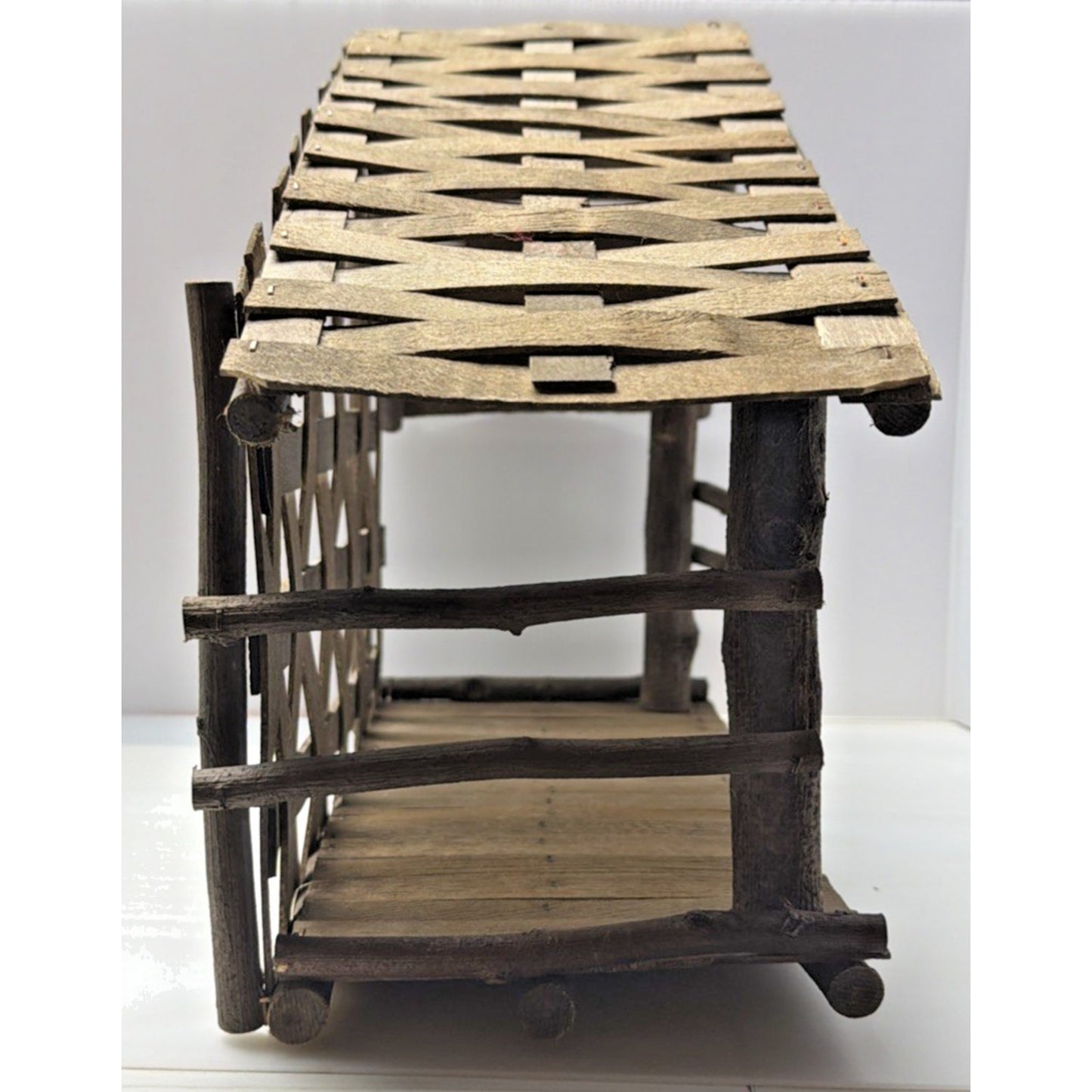 Vintage Christmas Nativity Creche Manger Stable Wooden Thatched