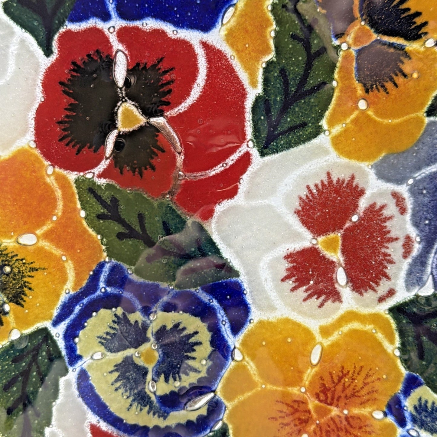 Vintage Peggy Karr Fused Art Glass Plate Platter Floral Pansy 11" Signed