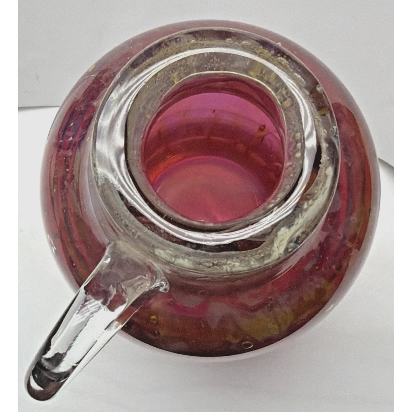 Vtg Erwin Eisch Pfauenauge Vase Cranberry Gold Peacock Eye Handle Vase As Is