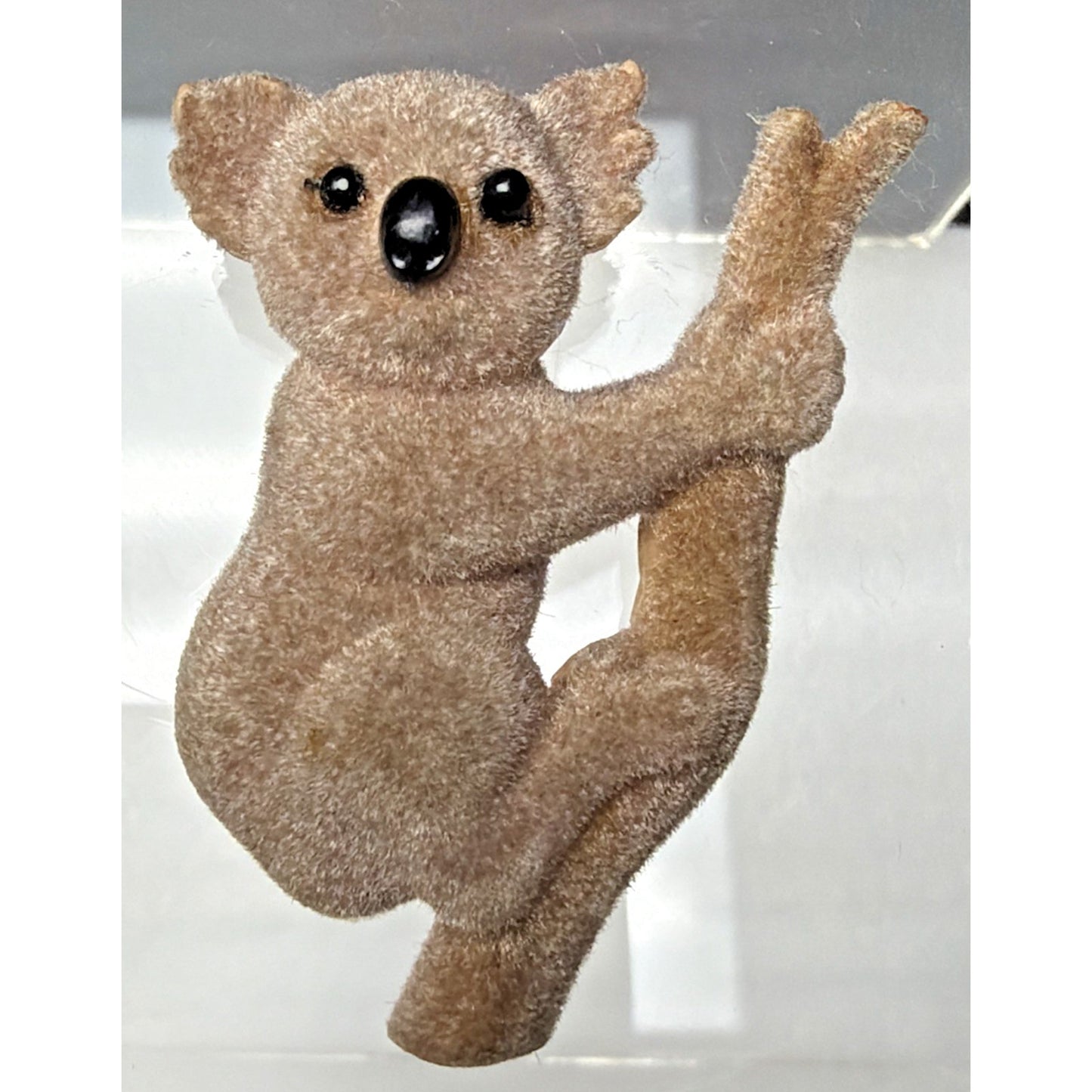 Vintage Flocked Koala Bear Pin Brooch Black Brown