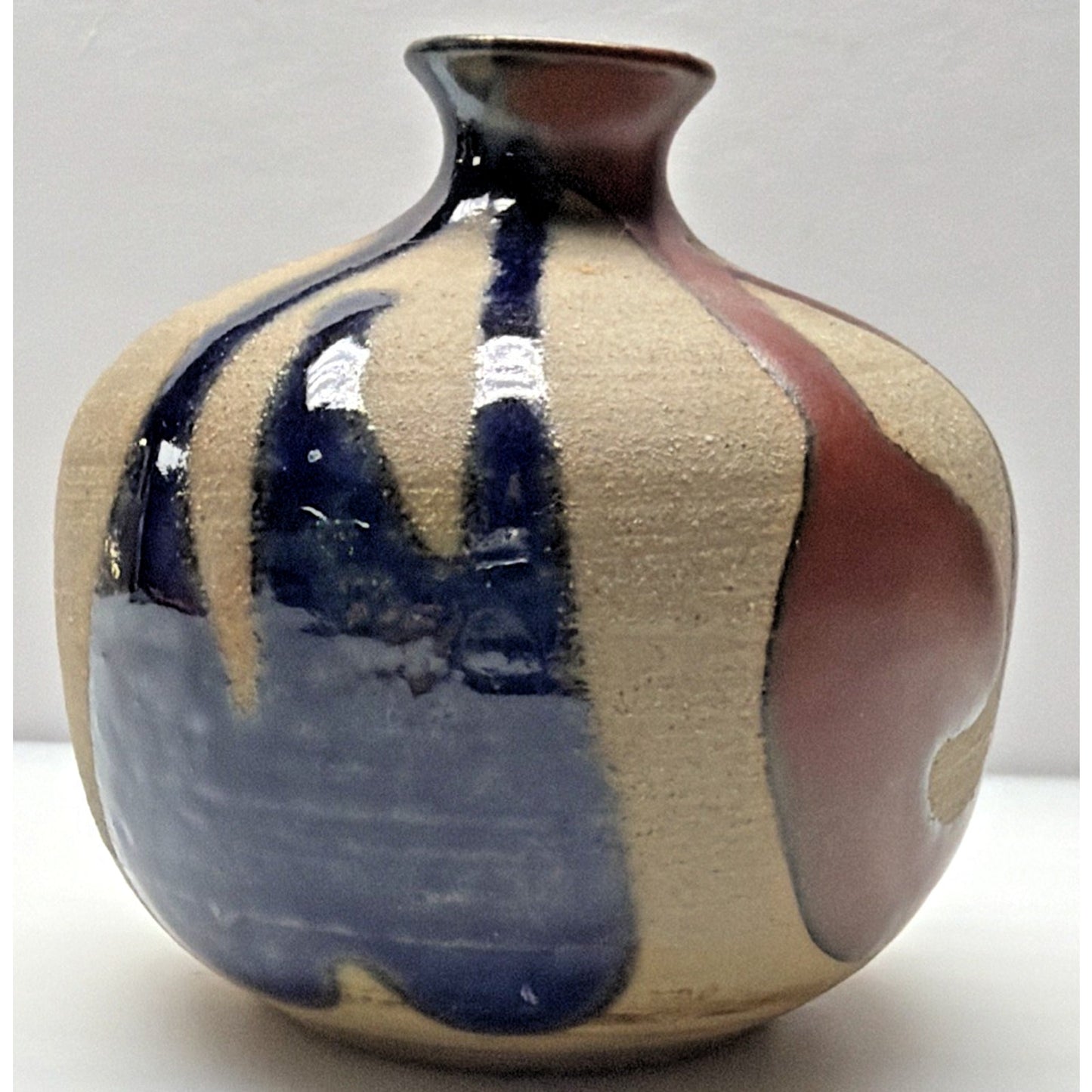 Mid Century OMC Japan Pottery Weed Pot Vase Mini Glazed Abstract Stripes
