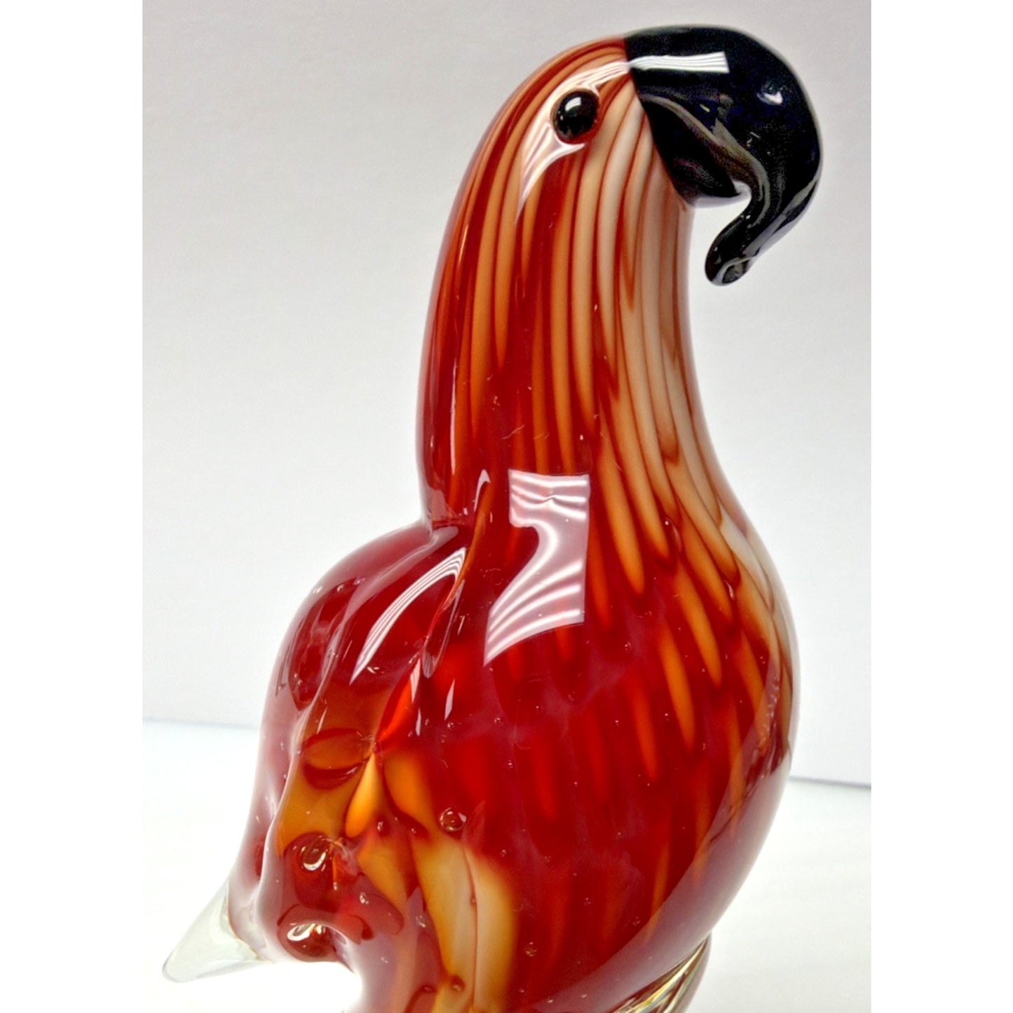Vintage Blown Art Glass Parrot Sculpture Sommerso Bullicante Red White Bubbles