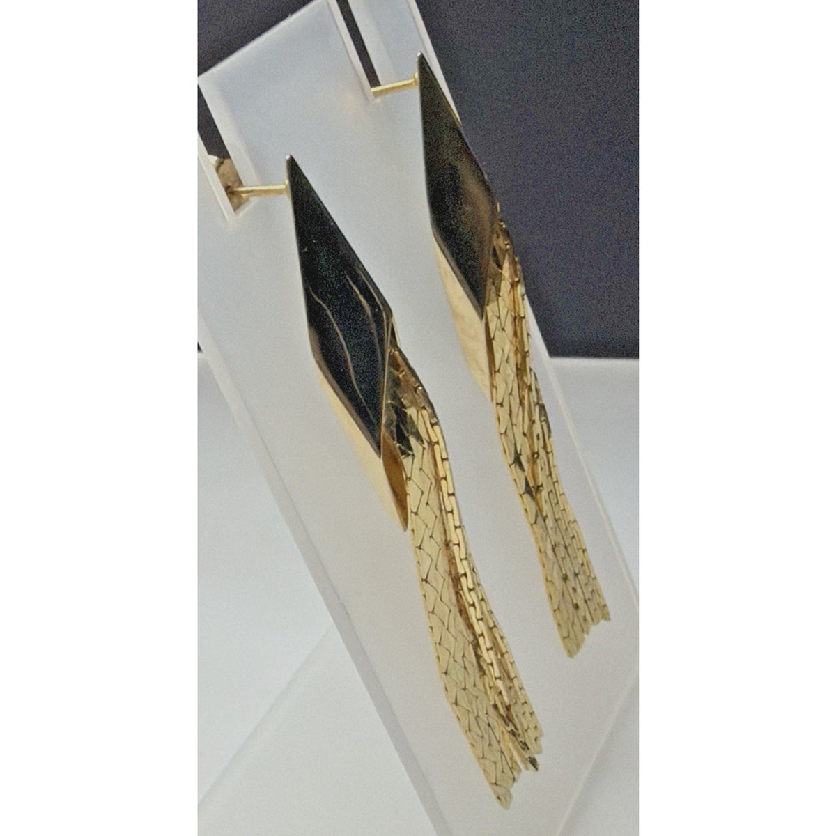 Vintage Gold Tone Geometric Tassel Earrings Chain Dangle Drop Post