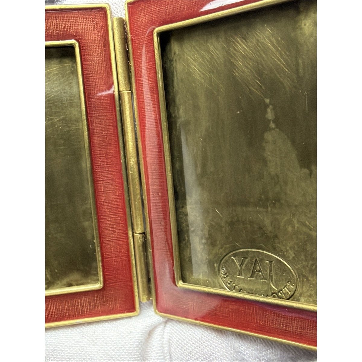 Jay Strongwater Folding Travel Double Picture Frame Heart Flowers Jeweled Green
