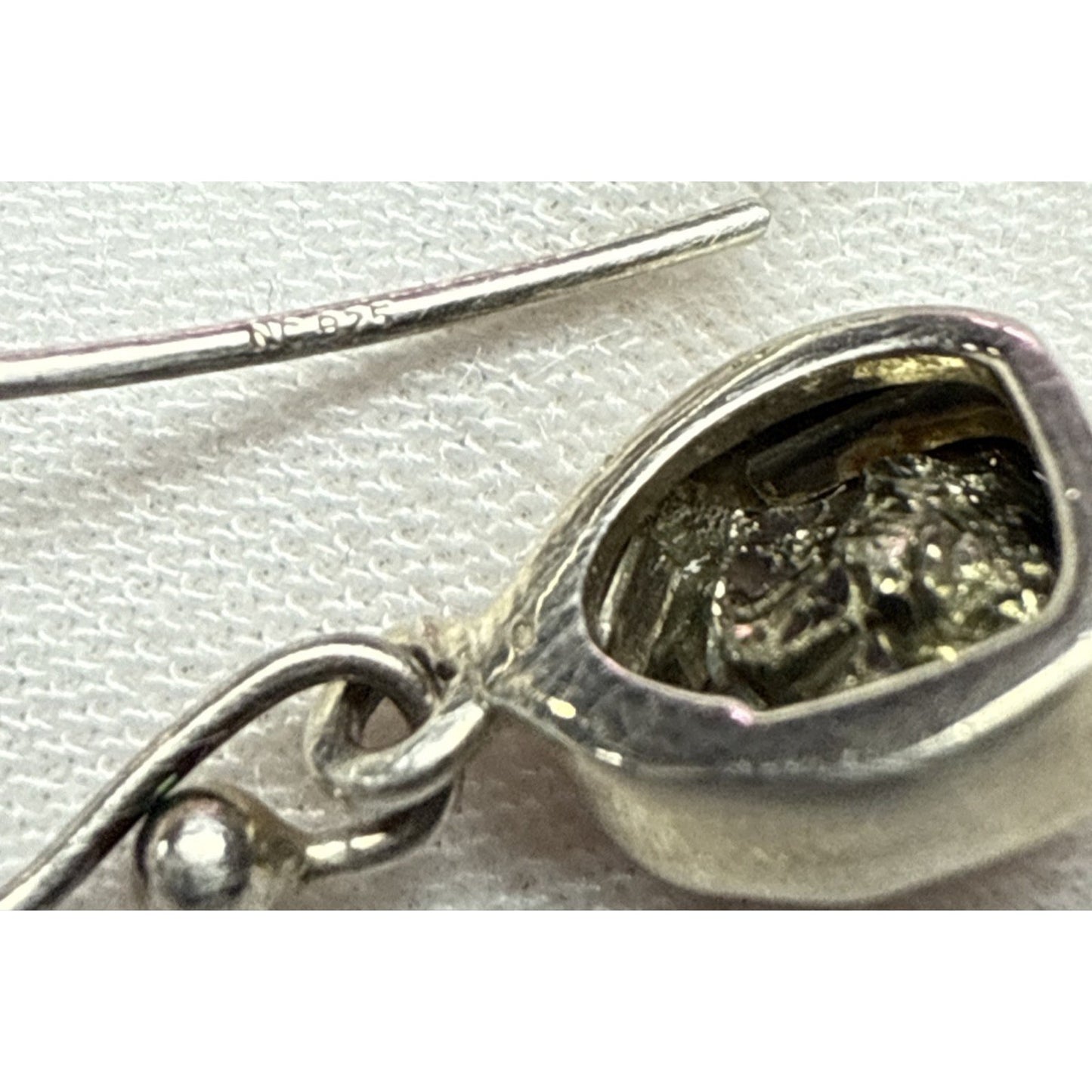 Vintage NC 925 Sterling Silver Rough Pyrite Druzy Bezel Dangle Earrings