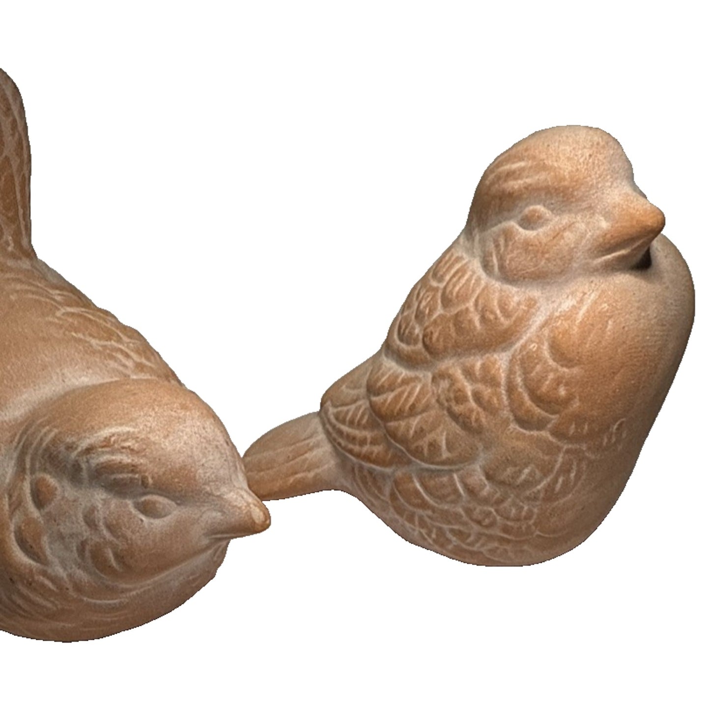 Vintage Lot of 2 Clay Terra Cotta Small Bird Figurines Doves Robins