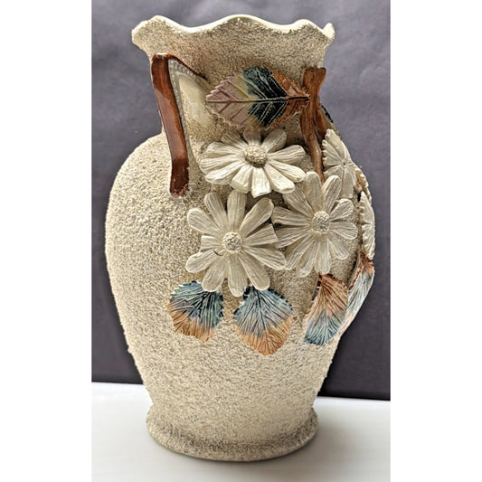 Antique English Majolica Barbotine Sand Pottery Vase Flowers Amphora As Is