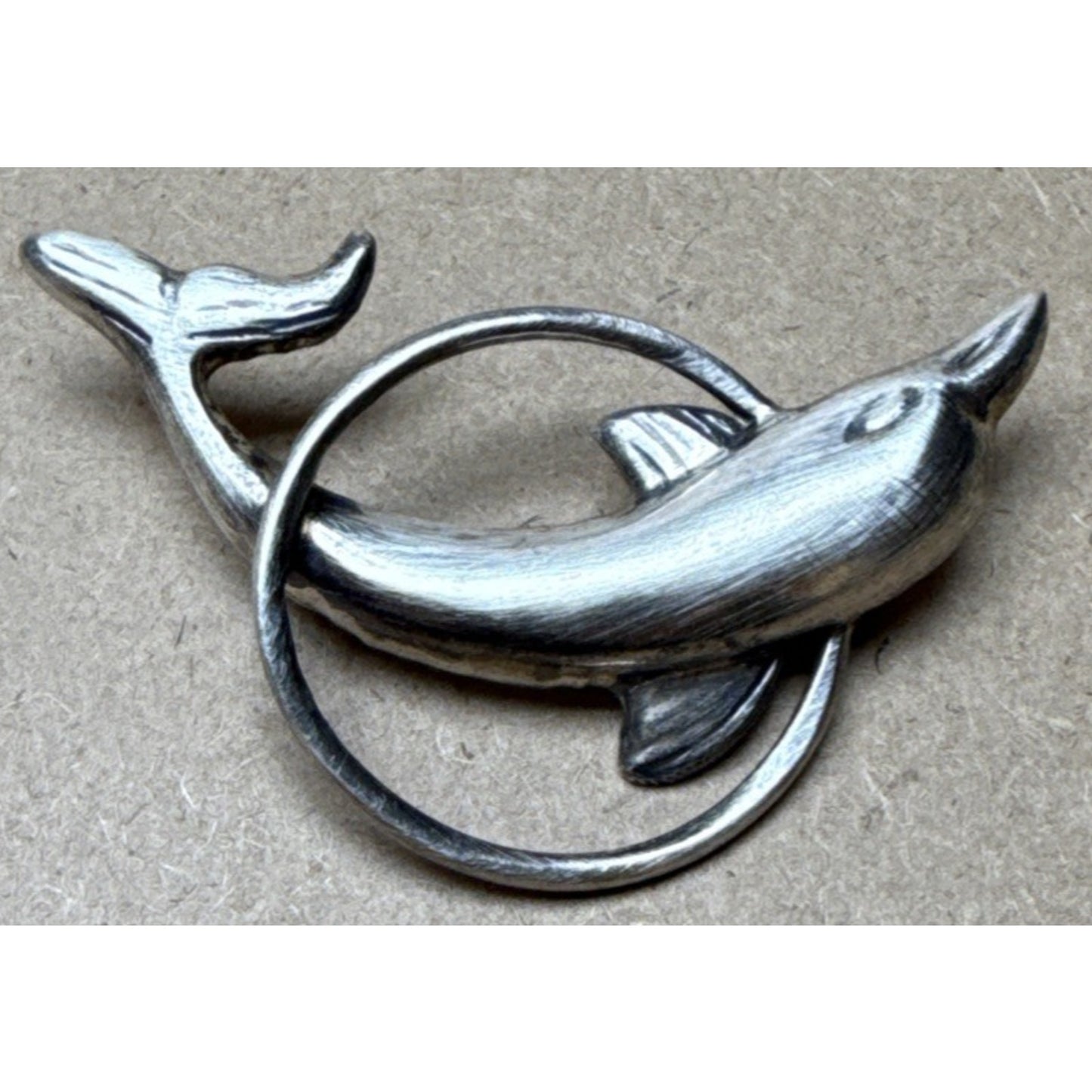 Vintage GSJ Sterling Silver 925 Dolphin Brooch Pin Hoop Trick Large As-Is
