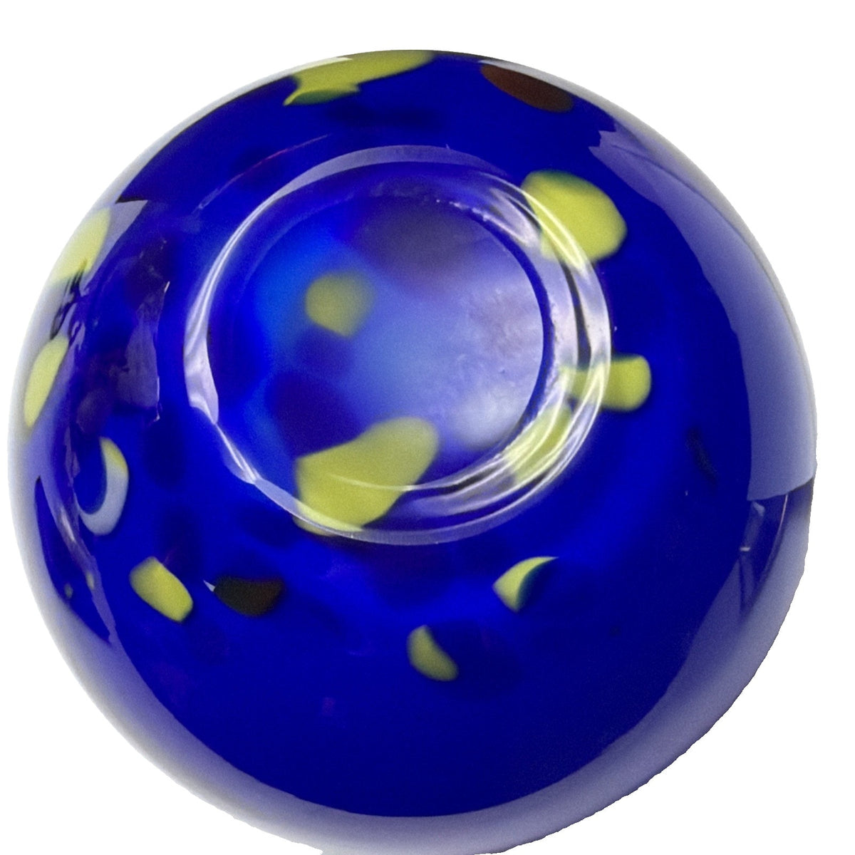 Modern Cobalt Blue Abstract Cased Art Glass Vase Spiral Confetti Spots