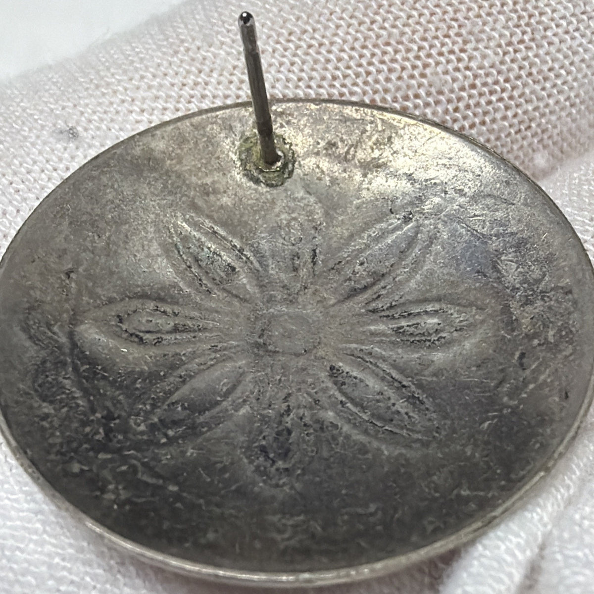 Vintage Native American Nickel Silver Stamped Concho Earrings Round Dome Read