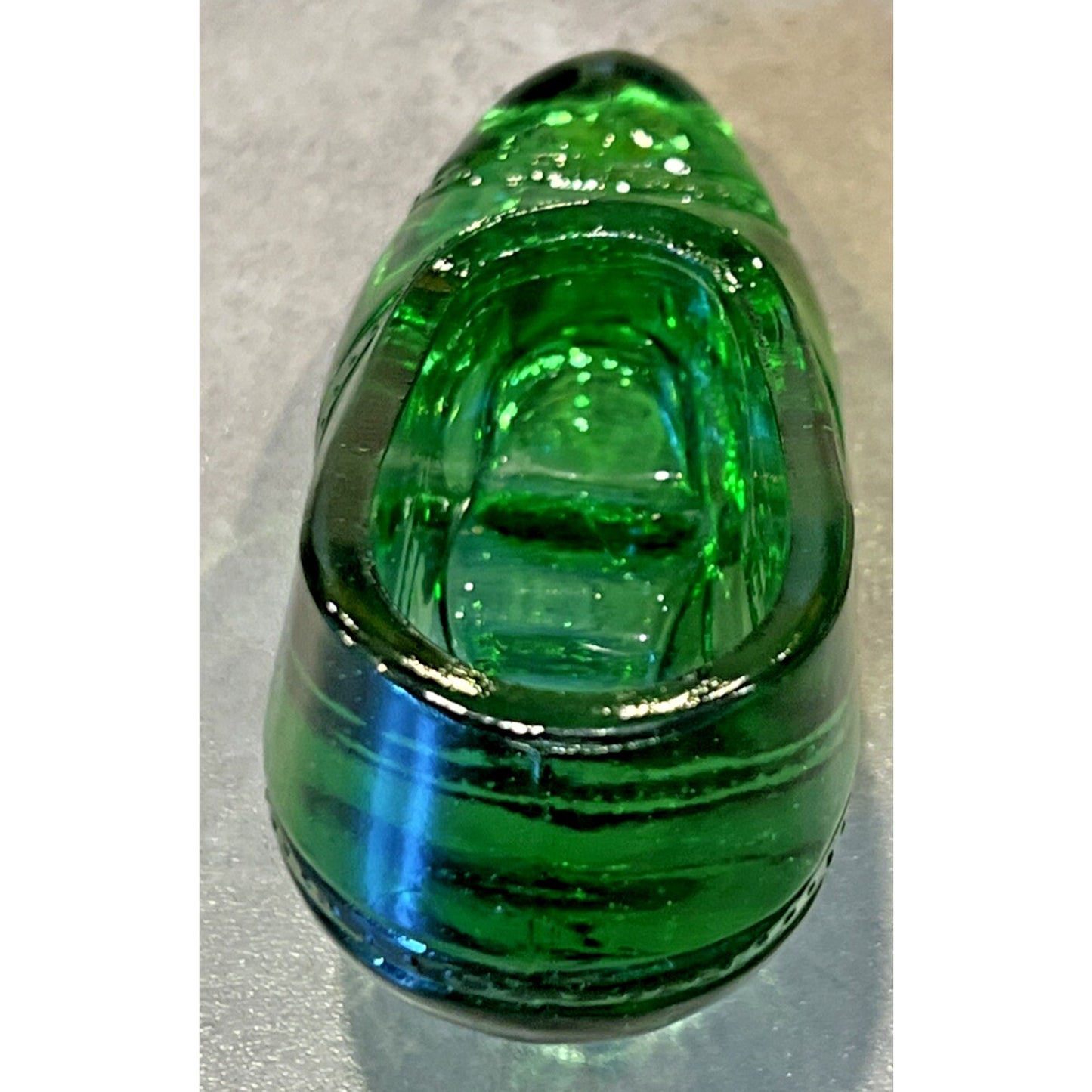 EAPG US Glass Green Ladies Shoe Novelty Ashtray Paperweight Heeled Slipper