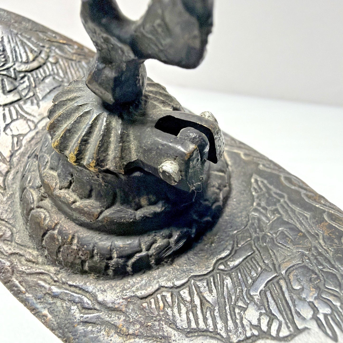 Old Bronze Brass Peacock Bird Engraved Aladdin Lamp Oil Handle As Is Read