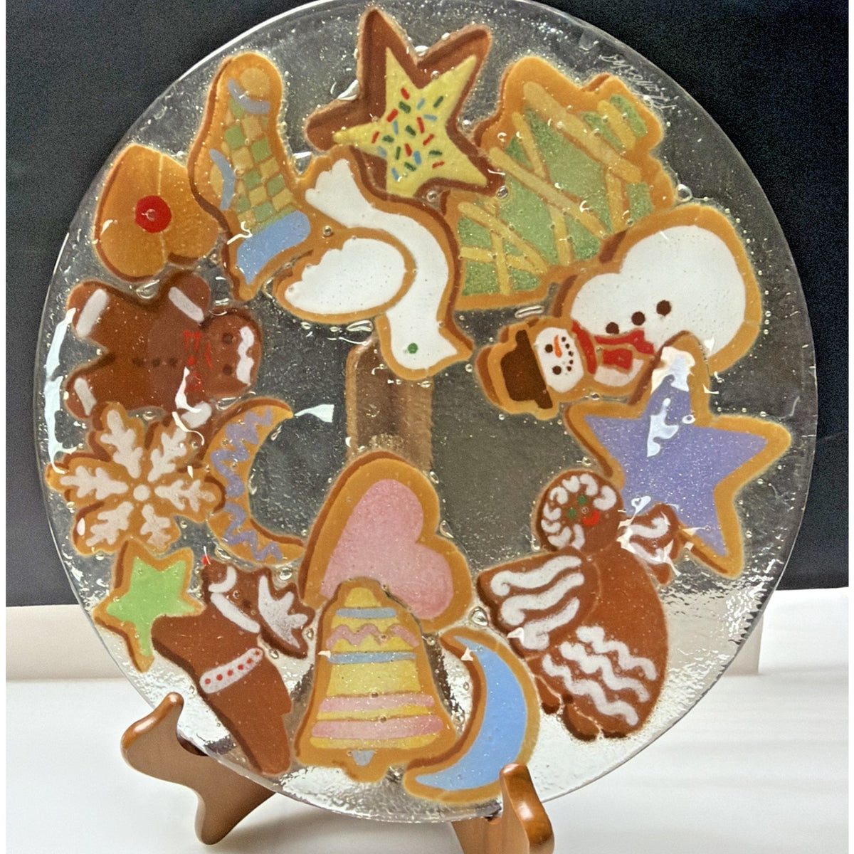 Vintage Peggy Karr Christmas Holiday Cookies Platter Plate Fused Glass