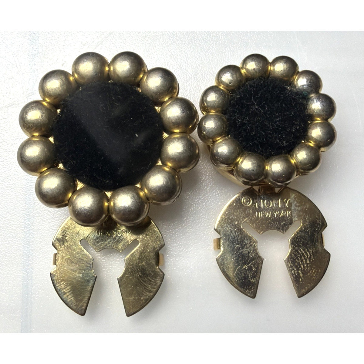 Lot of 2 Gold Tone Nony New York Gold Tone Bead Velvet Beaded Snap Button Covers