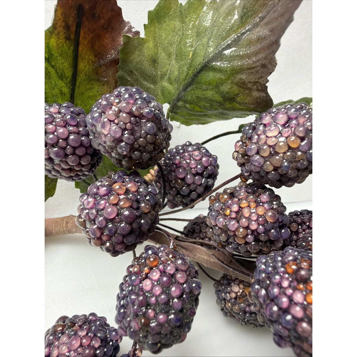 MCM Grape Cluster Glass Beaded Stem Leaves Fruit Purple As Is