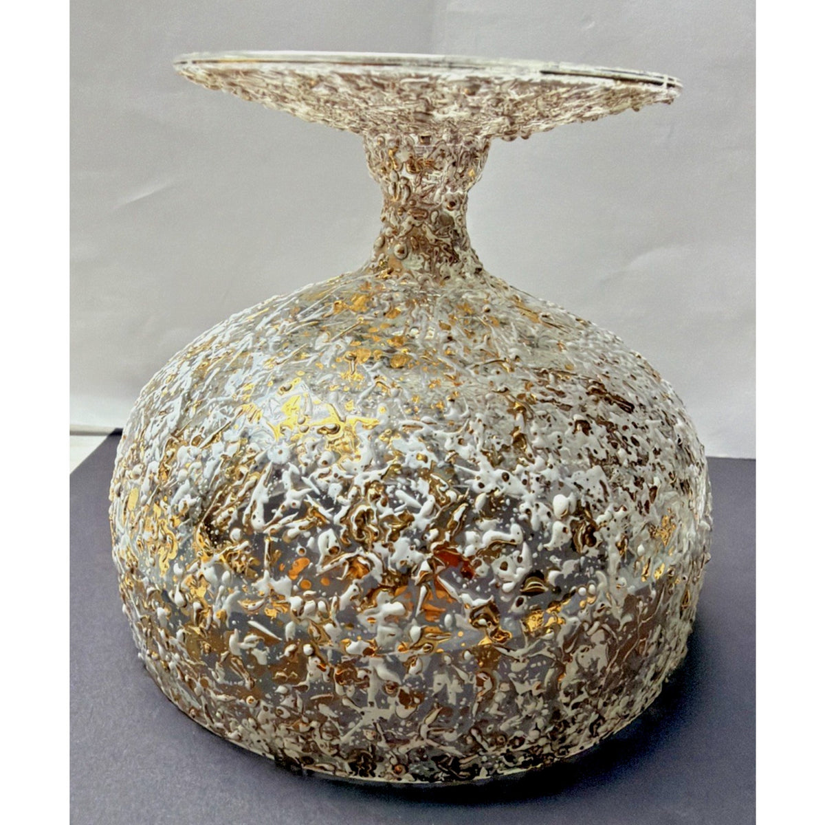 MCM West Virginia Glass Lidded Pedestal Candy Dish Golden Brocade Splatter