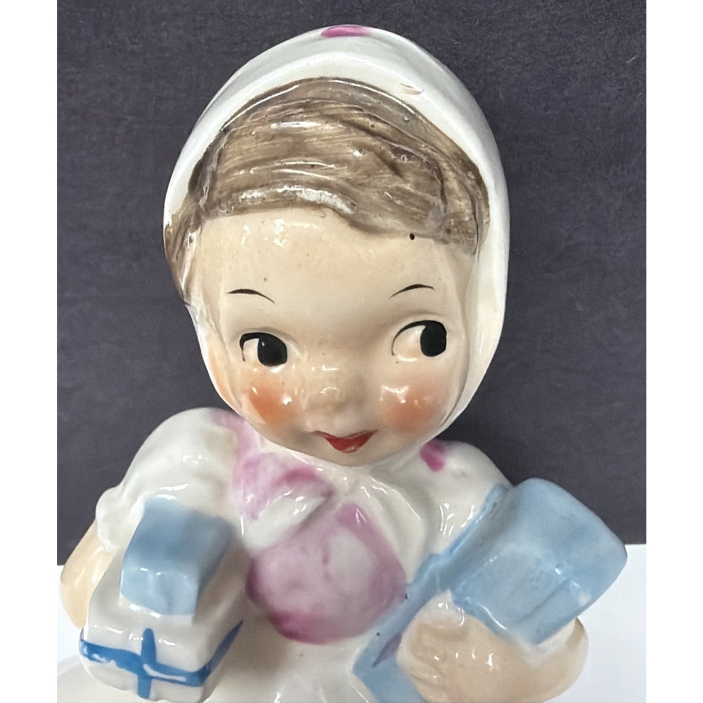 Vtg Ucagco Little Kerchief Girl Porcelain Figurine Presents Gifts Japan AS-IS