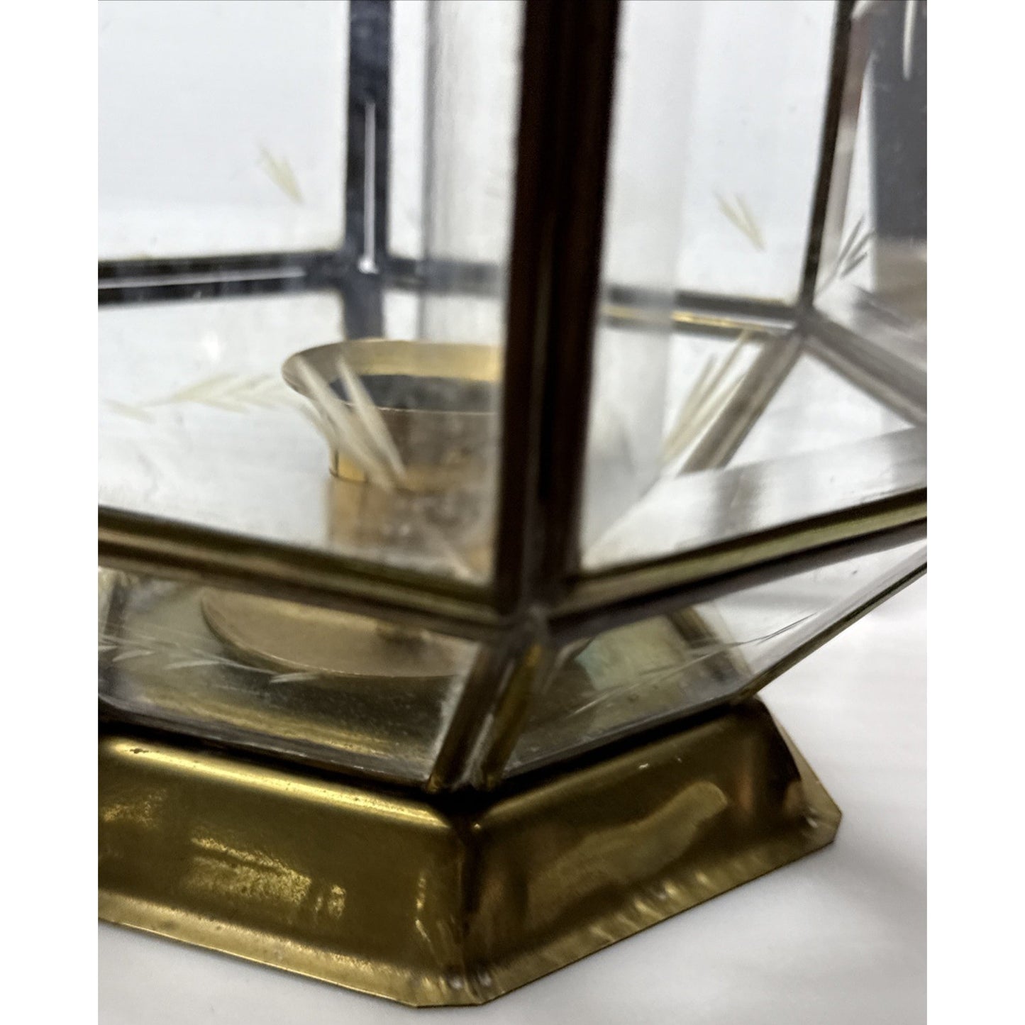 Vintage Yuksel Lambalari Turkish Shepard Brass Candle Lantern Lamp Etched Glass