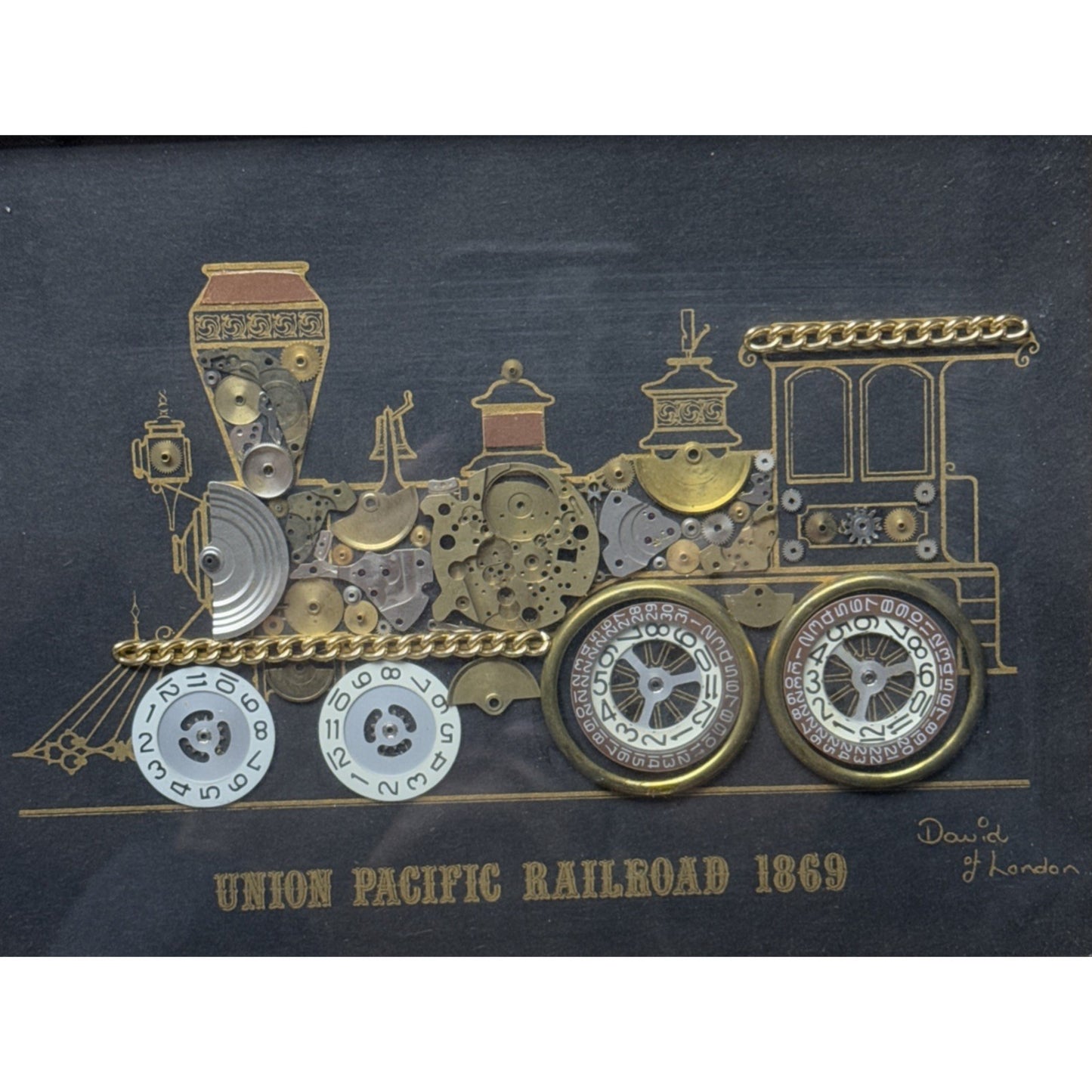 Vintage David of London Union Pacific Railroad Horological Gold Framed Art As Is