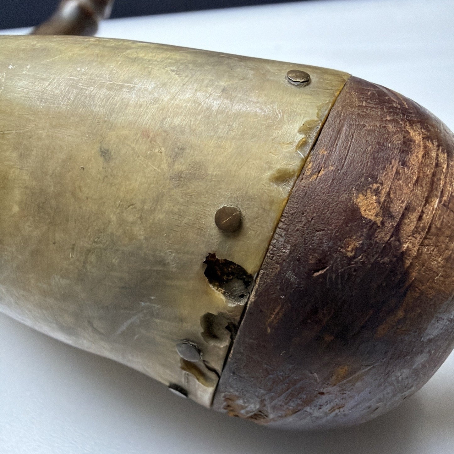 Old Primitive Powder Horn Powder Flask Wood Dome No Plug As Is