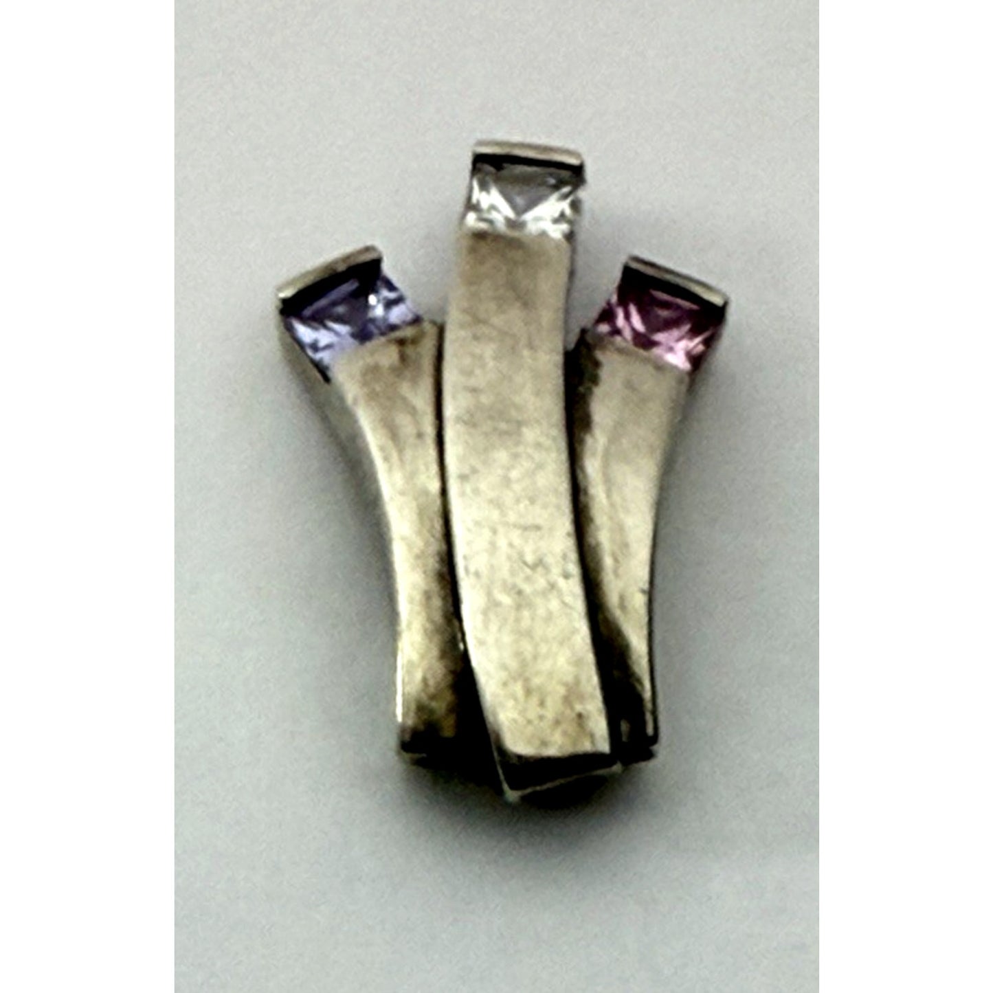 Modernist Asymmetrical Brutalist Pendant Charm Sterling Silver Gemstones Cz