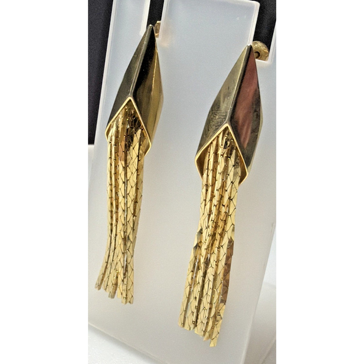 Vintage Gold Tone Geometric Tassel Earrings Chain Dangle Drop Post