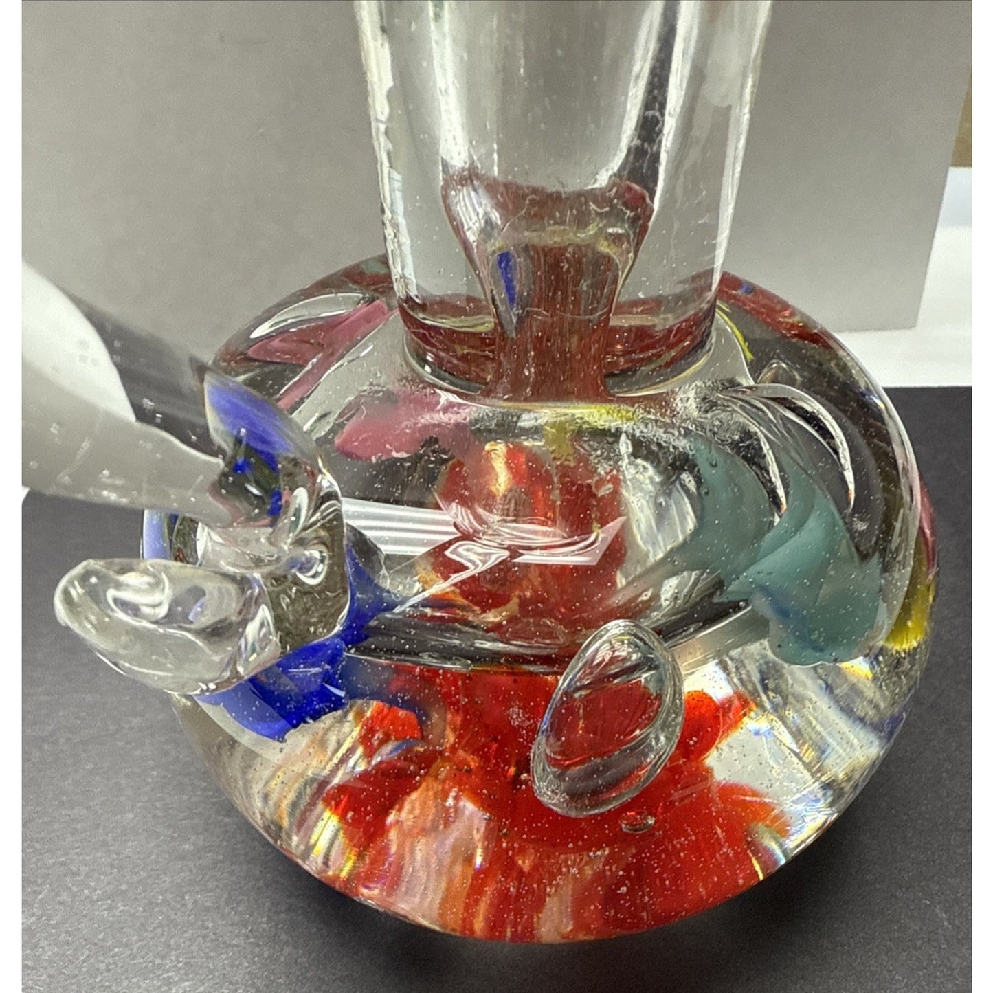 Vtg Marigold Glassware Co Decanter Cruet Blown Glass Flower Paperweight As Is