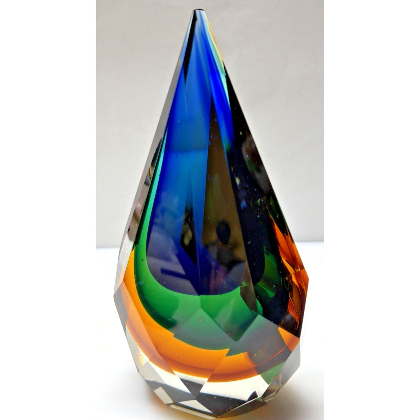 Murano Glass Alessandro Mandruzzato Sommerso Faceted Teardrop Paperweight As Is