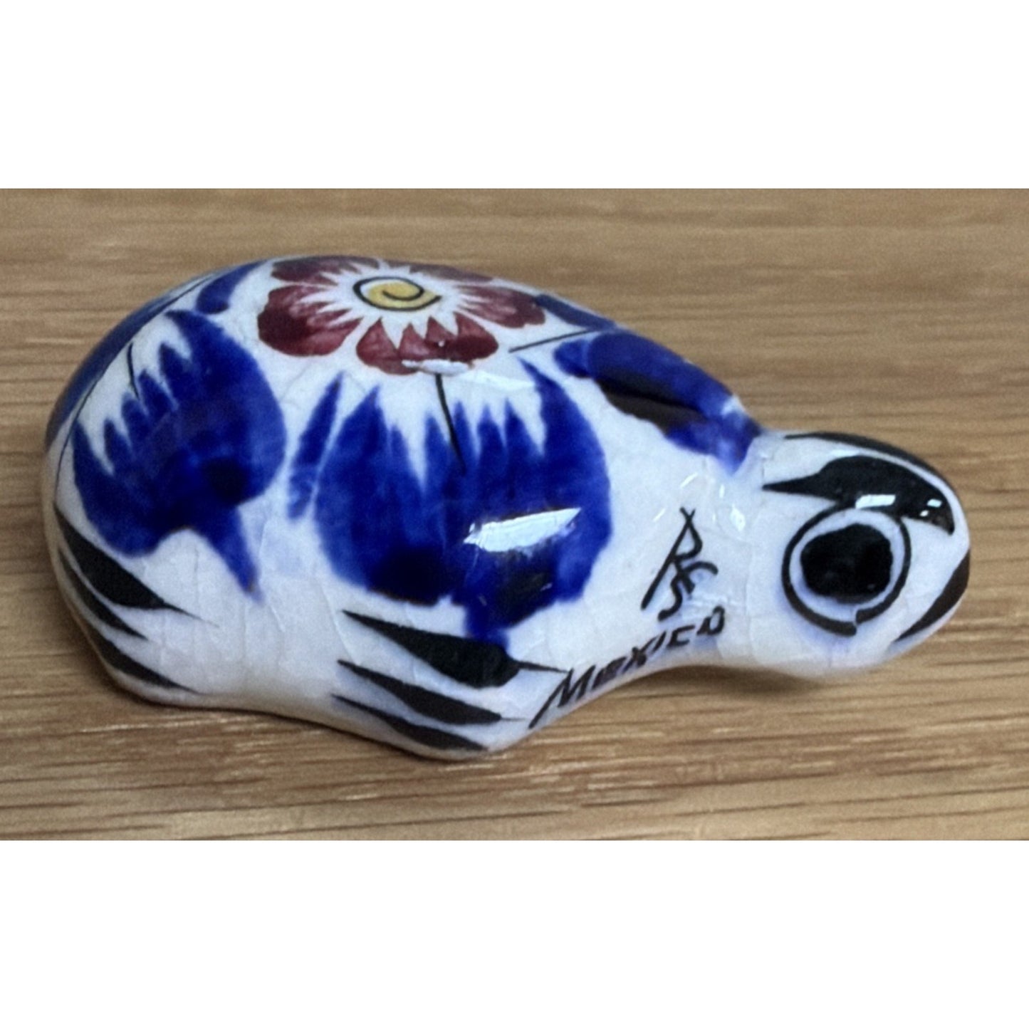 Vtg Mexican Tonala Pottery Mini Turtle Hand Painted Glazed Floral Signed As Is