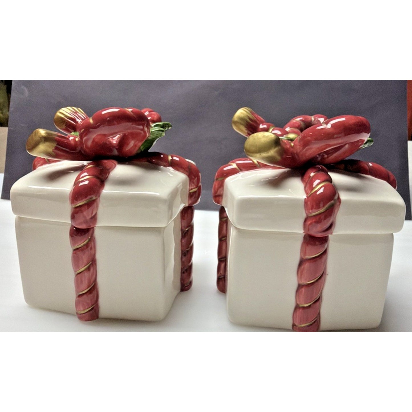 Vtg Set of 2 Fitz & Floyd Old World Santa Lid Box Gift Present Trinket Chrismas