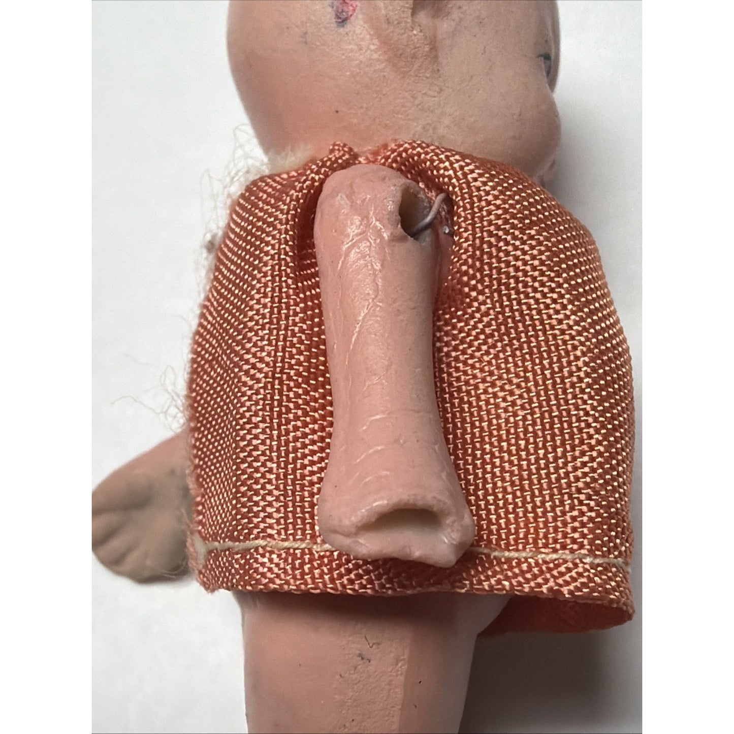 Old Lot of 4 Bisque Porcelain Baby Dolls Miniature Jointed Arms Dresses As Is